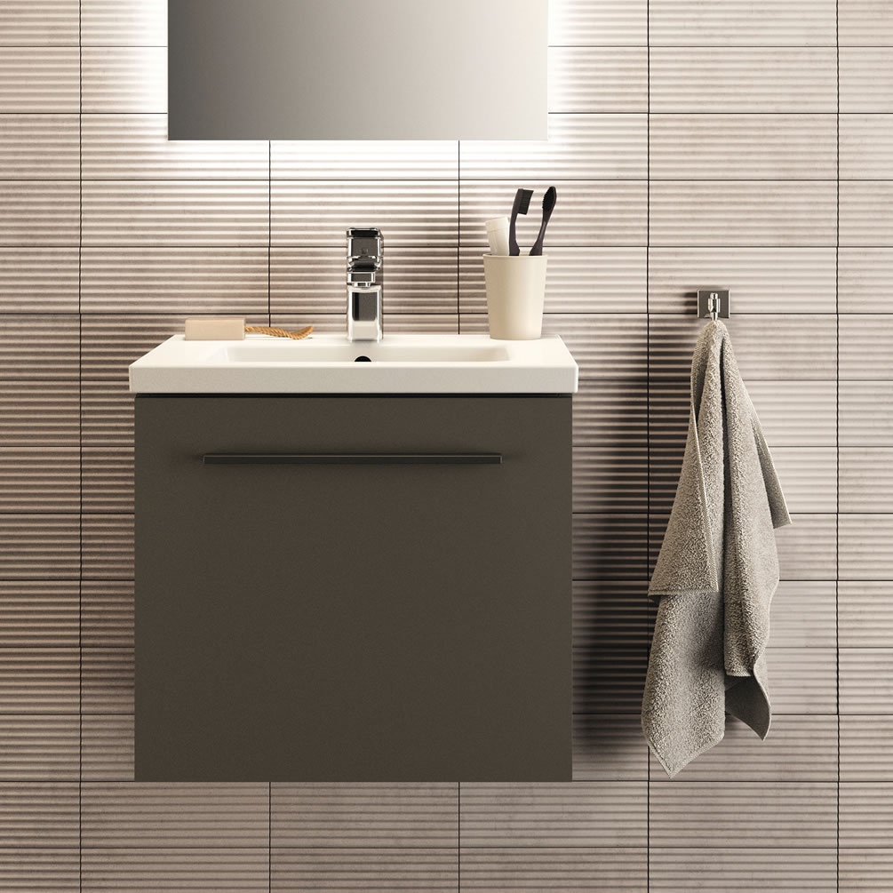 Lifestyle image of Ideal Standard i.life S 500mm Matt Quartz Grey Compact Wall-Hung Basin Vanity Unit